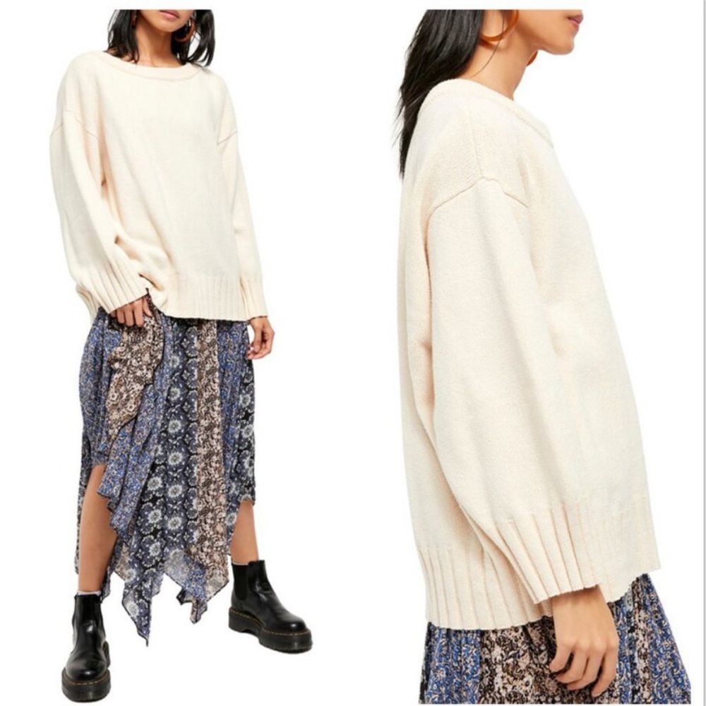 NWT Oversized Free People Street Fair Tunic Cream / Ivory